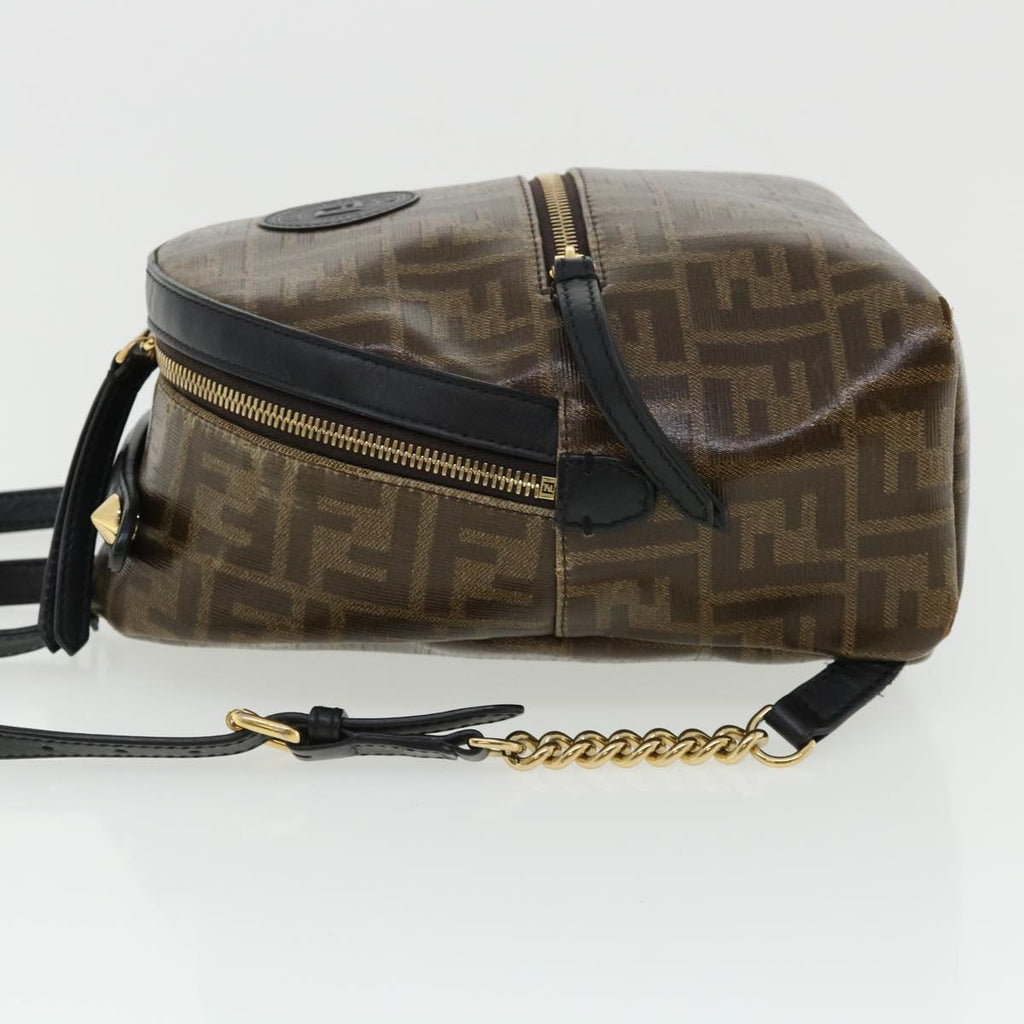 FENDI Zucca Canvas Backpack Coated Canvas Brown Black 8BZ038  32630A
