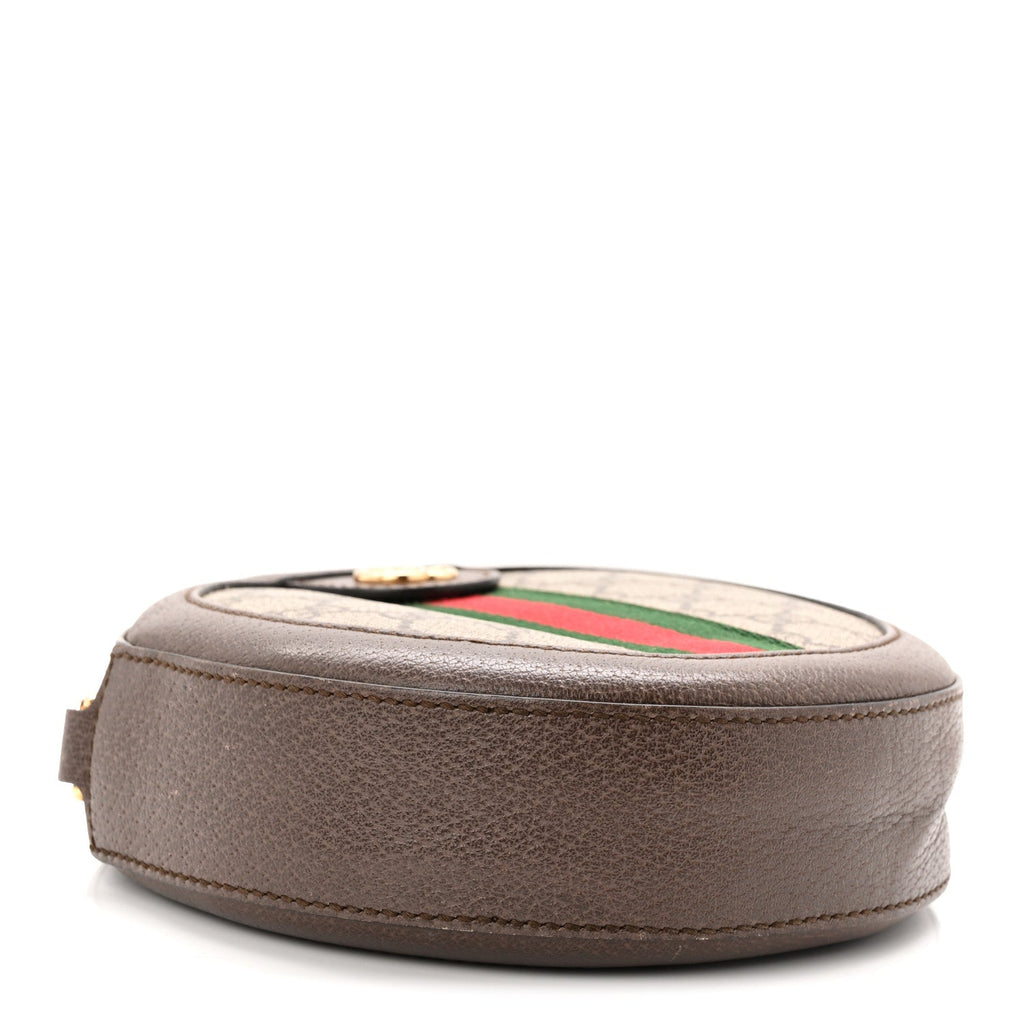 Gucci GG Supreme Monogram Web Mini Ophidia Round Shoulder Bag Brown