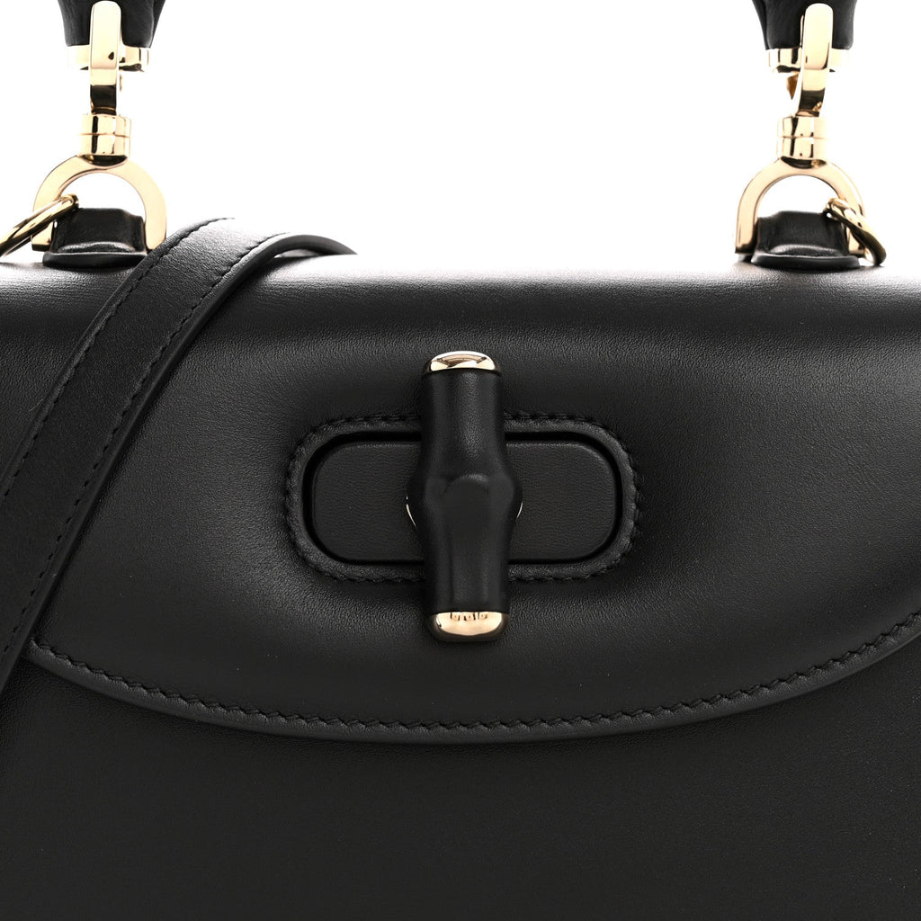 Gucci Boarded Dyana Lux Calfskin Web Monochrome Small Bamboo 1947 Top Handle Bag Black