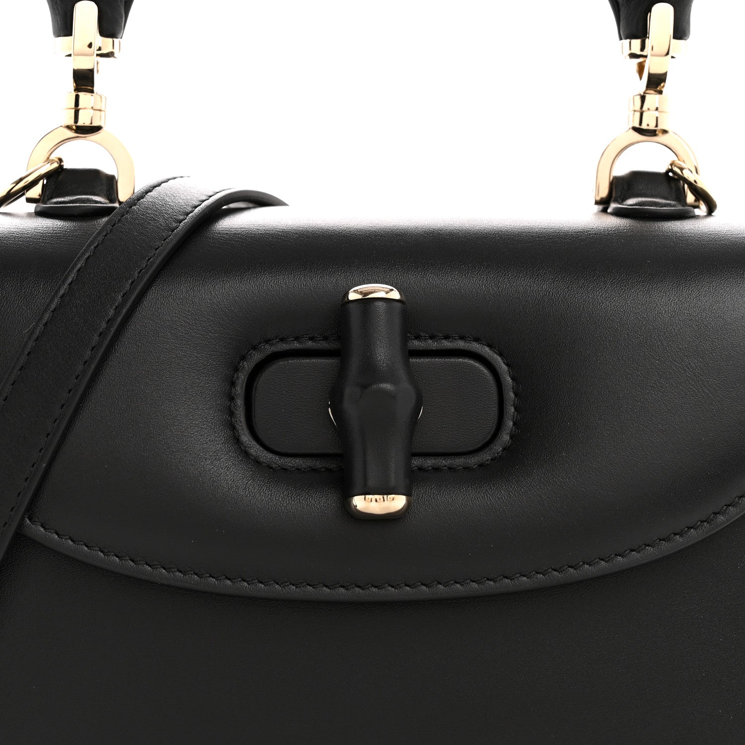 Gucci Boarded Dyana Lux Calfskin Web Monochrome Small Bamboo 1947 Top Handle Bag Black