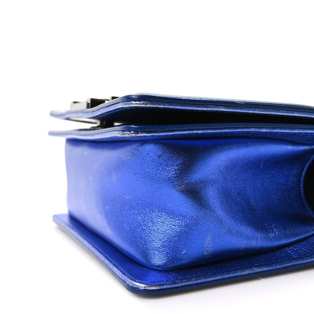 Chanel Metallic Patent Calfskin Quilted Small Boy Flap Blue