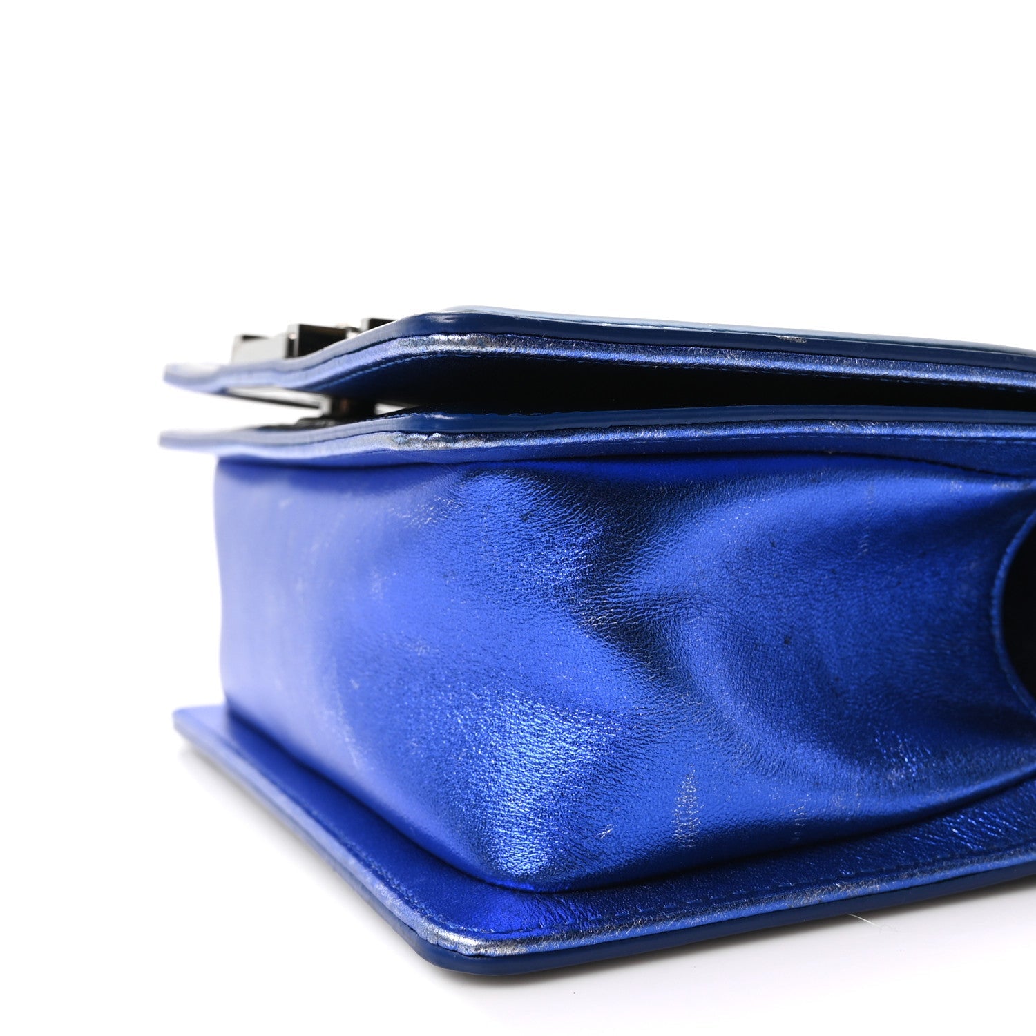 Chanel Metallic Patent Calfskin Quilted Small Boy Flap Blue