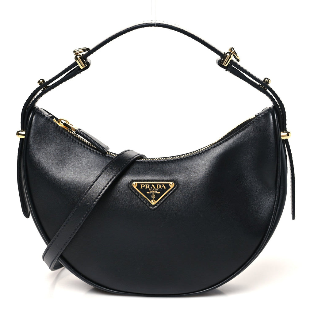 Prada Soft Calfskin Arque Shoulder Bag Black