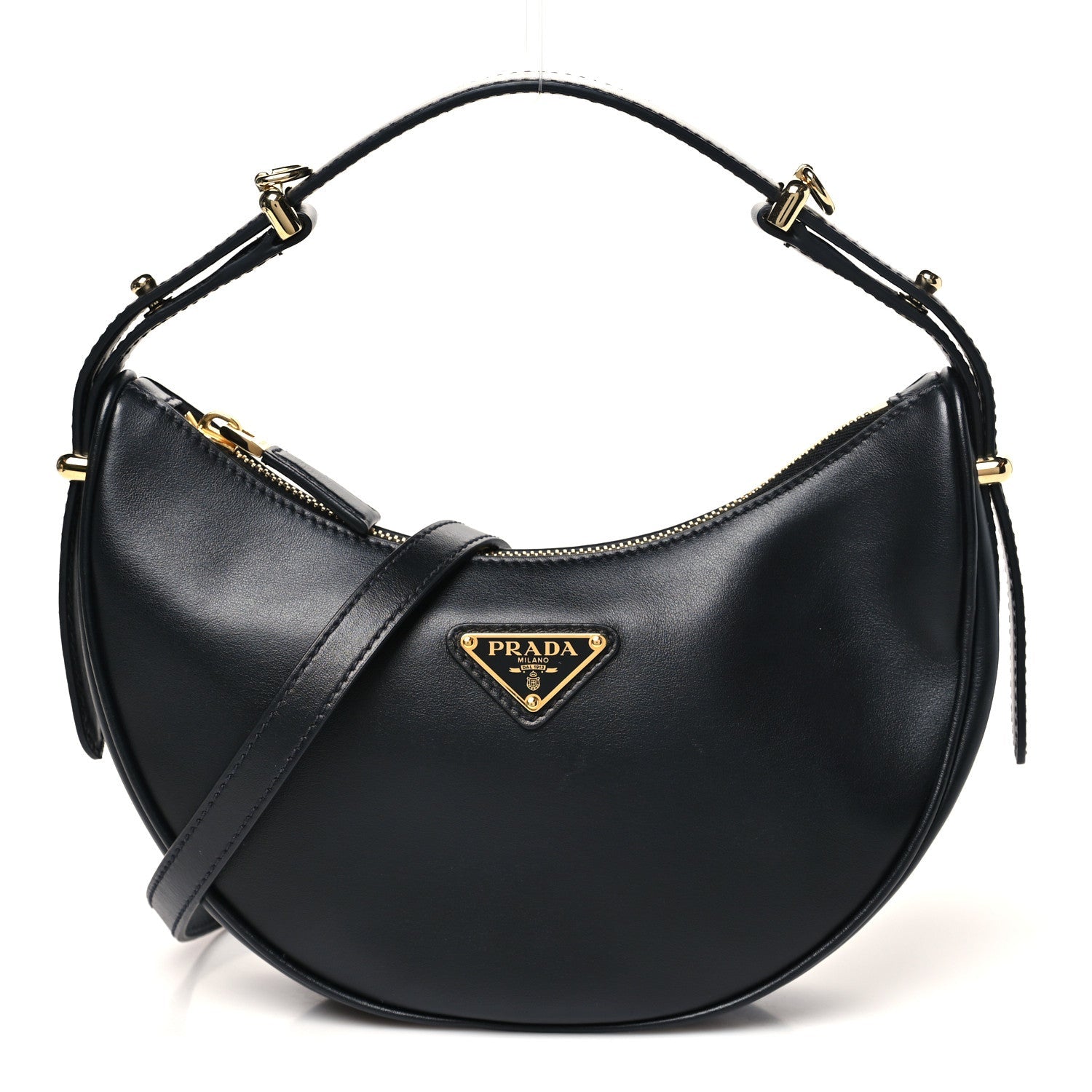 Prada Soft Calfskin Arque Shoulder Bag Black