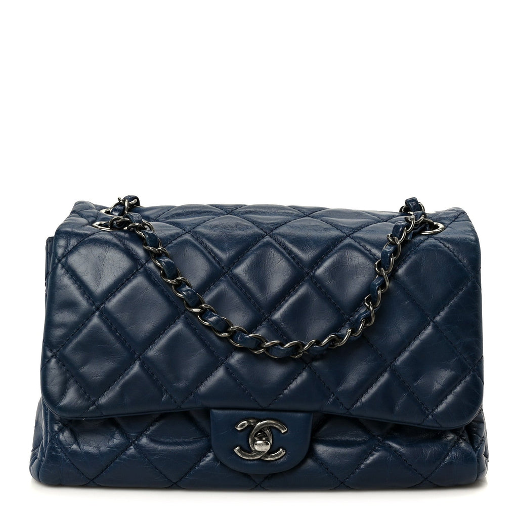 Chanel Glazed Calfskin Quilted Medium Coco Soft Flap Navy