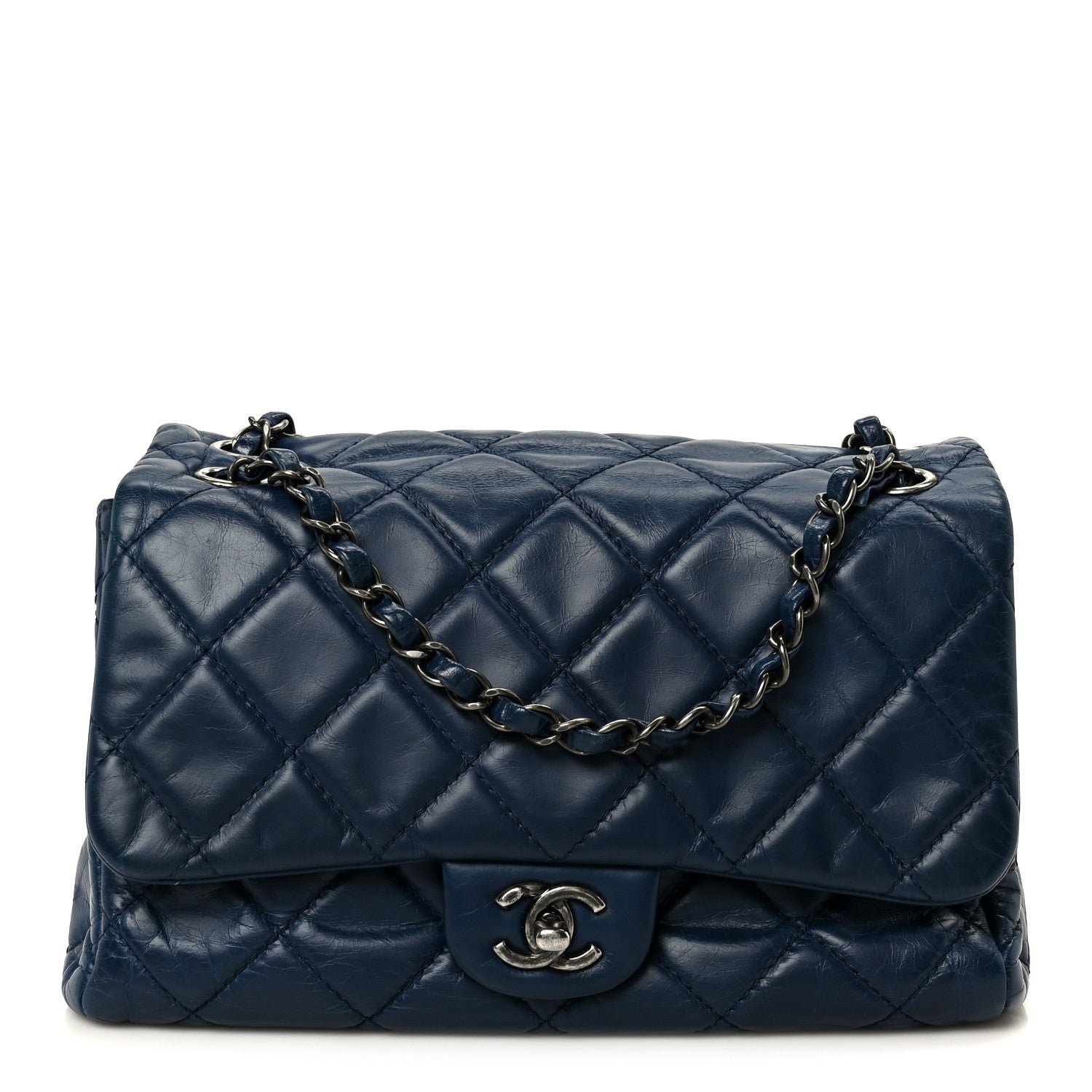 Chanel Glazed Calfskin Quilted Medium Coco Soft Flap Navy