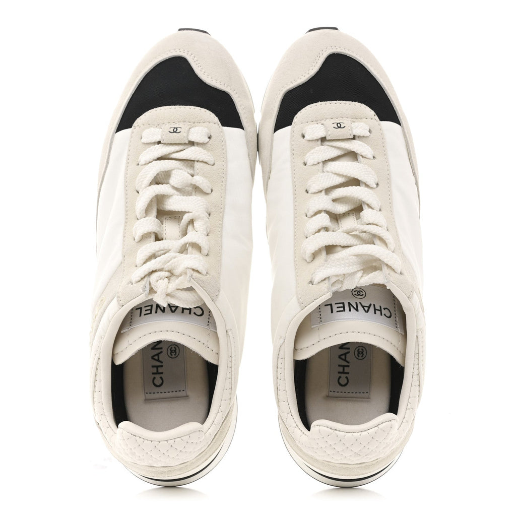 Nylon Suede Kidskin Calfskin Logo Sneakers 37.5 White Black