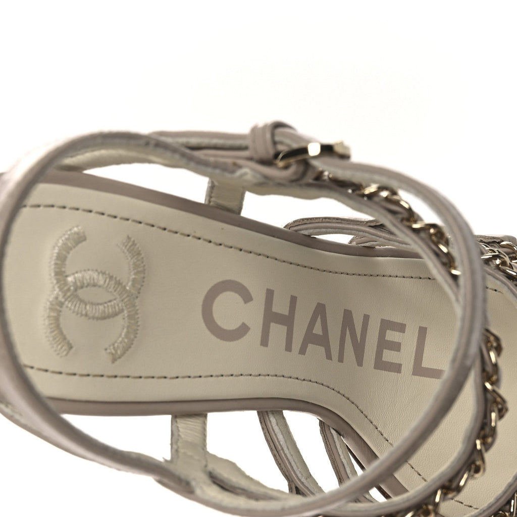 Calfskin Chain Sandals 36 Dark Beige