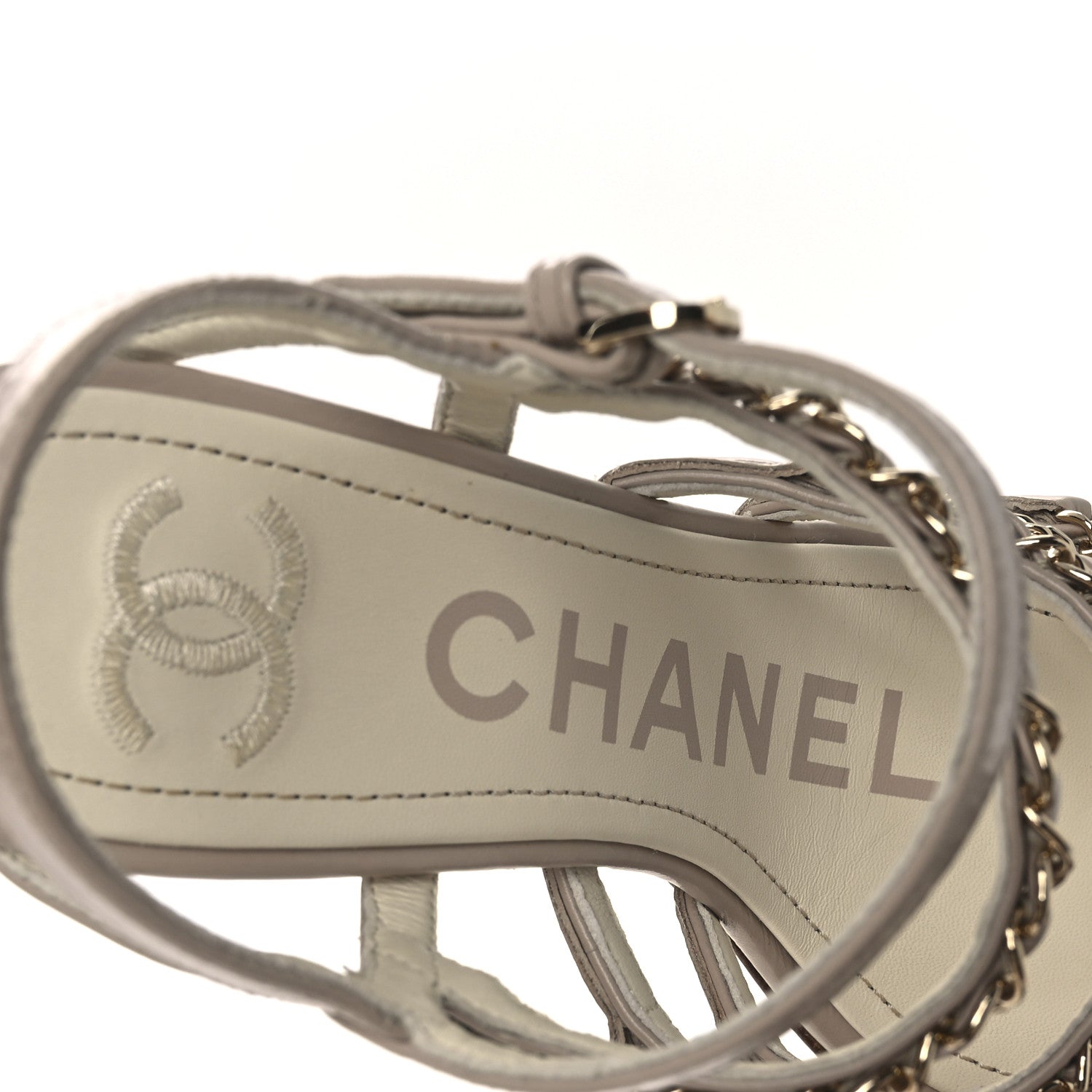 Calfskin Chain Sandals 36 Dark Beige