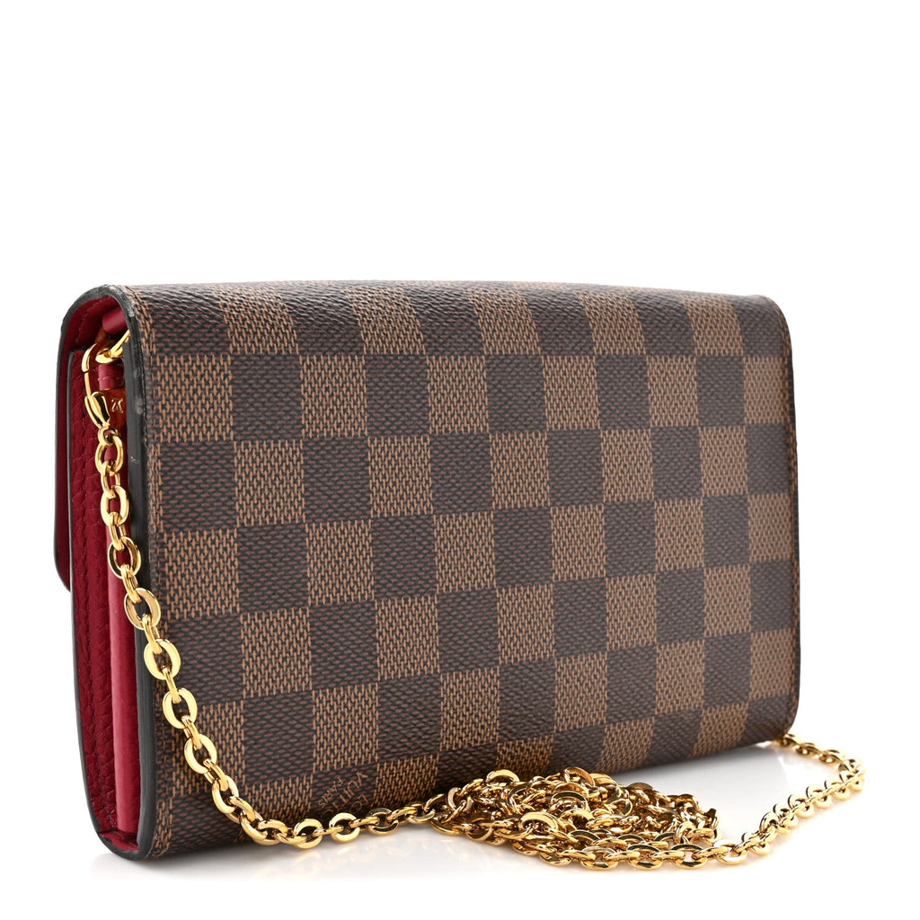 Louis Vuitton Damier Ebene Croisette Chain Wallet Scarlet