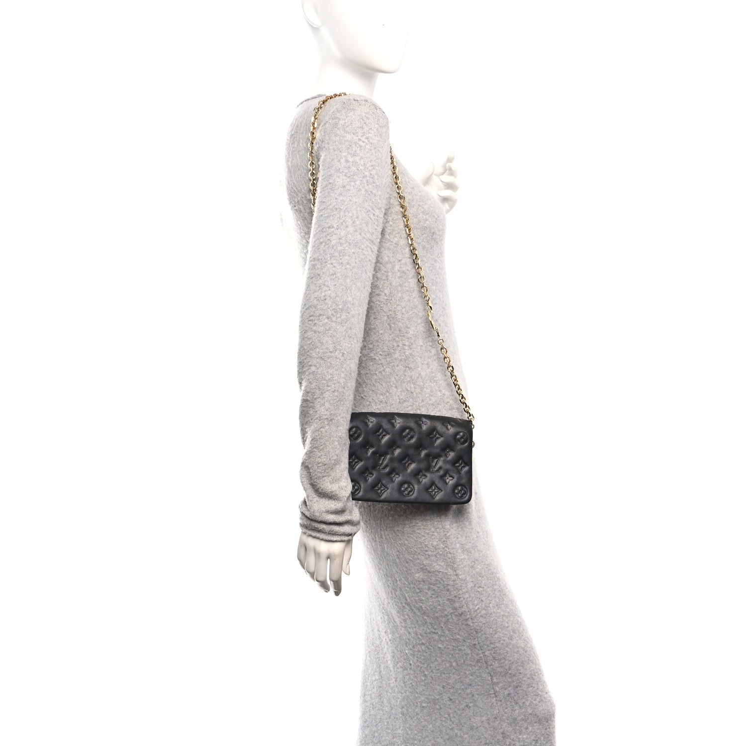 Louis Vuitton Lambskin Embossed Monogram Pochette Coussin Black