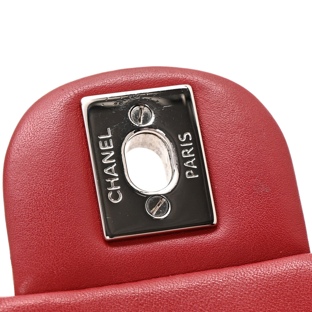 Chanel Patent Quilted Mini Flap Clutch With Chain  Red