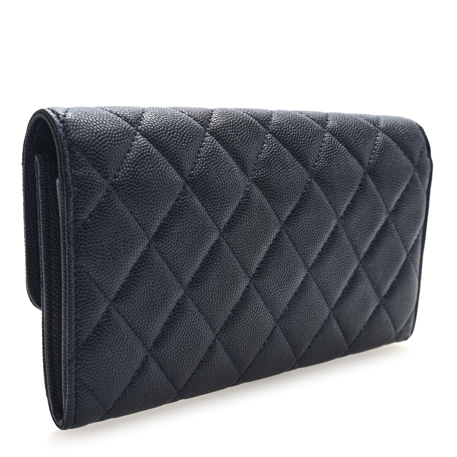 Caviar Quilted Large Gusset Flap Wallet Navy