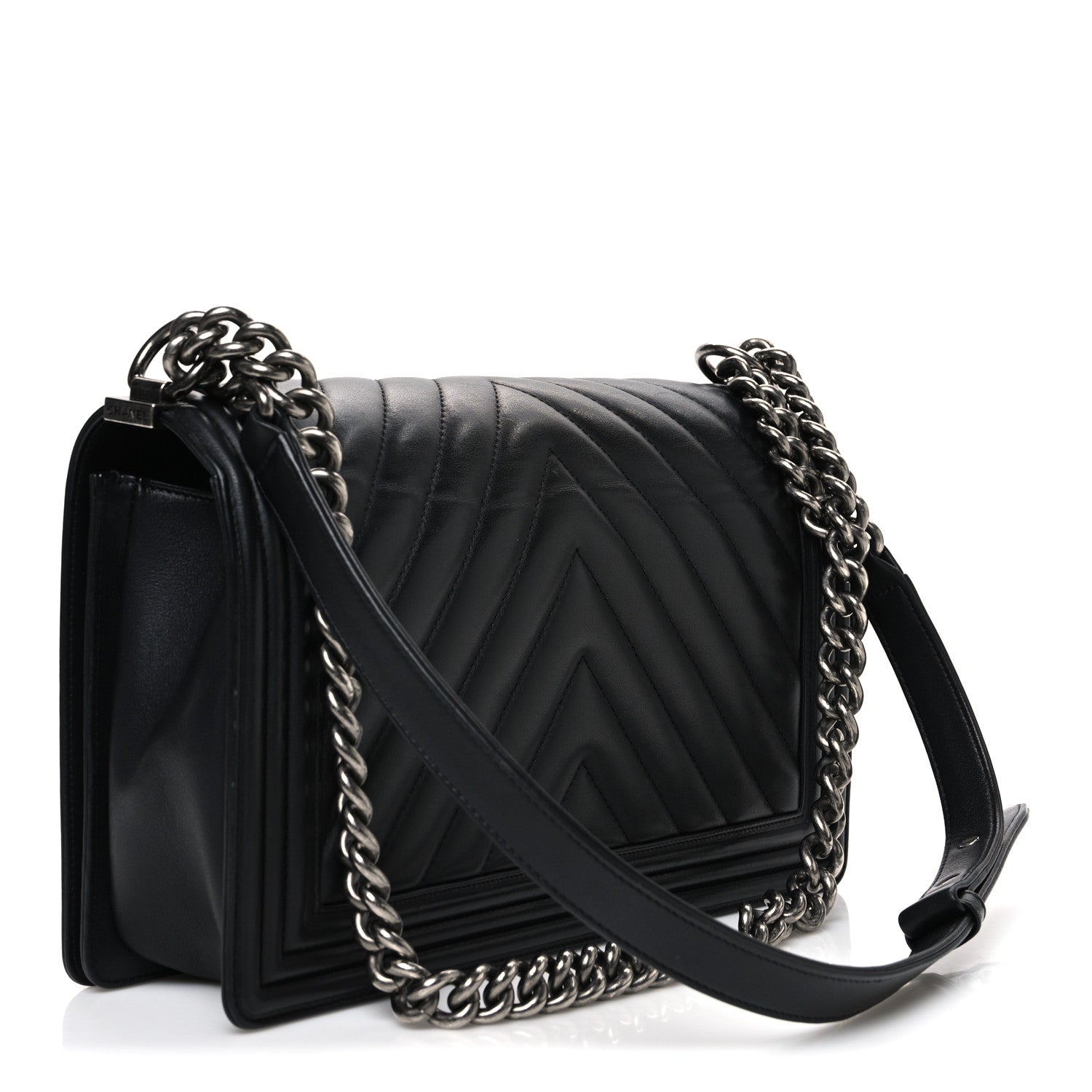 Chanel Lambskin Chevron Quilted New Medium Boy Flap Black