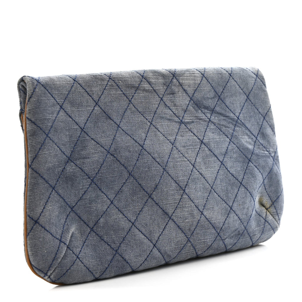 Chanel Denim Lambskin Quilted CC Clutch Blue