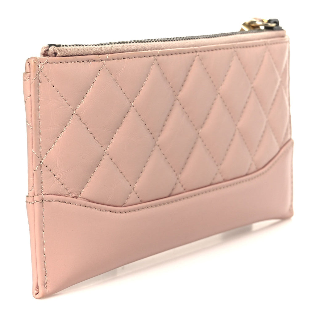 Aged Calfskin Quilted Gabrielle Zip Pouch Pink