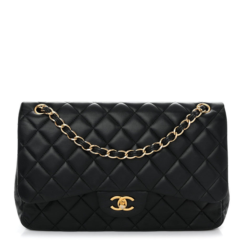 Chanel Lambskin Quilted Jumbo Double Flap Black