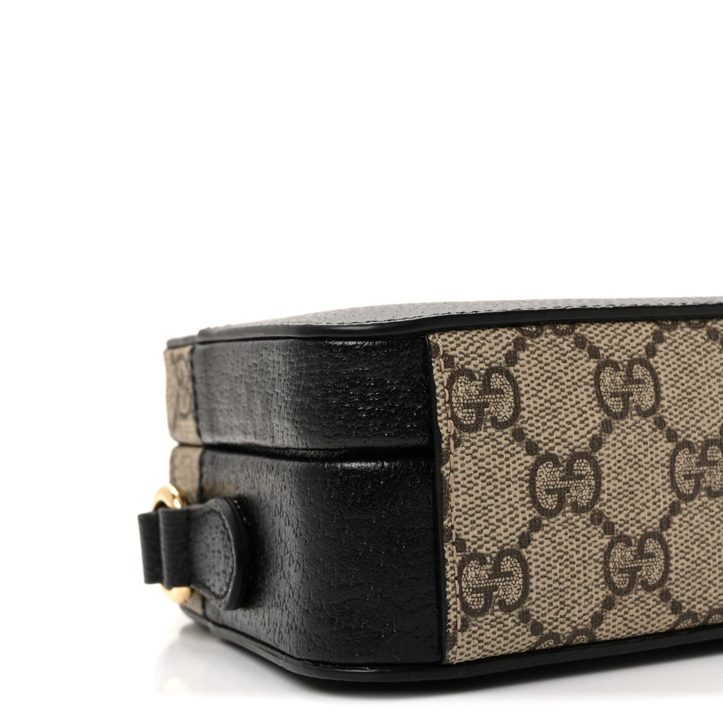 Gucci GG Supreme Monogram Textured Dollar Calfskin Mini New Basket Shoulder Bag Beige Ebony Black
