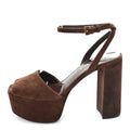 Prada Scamosciata Logo Ankle Strap 40/135mm Platform Sandals 36 Moro