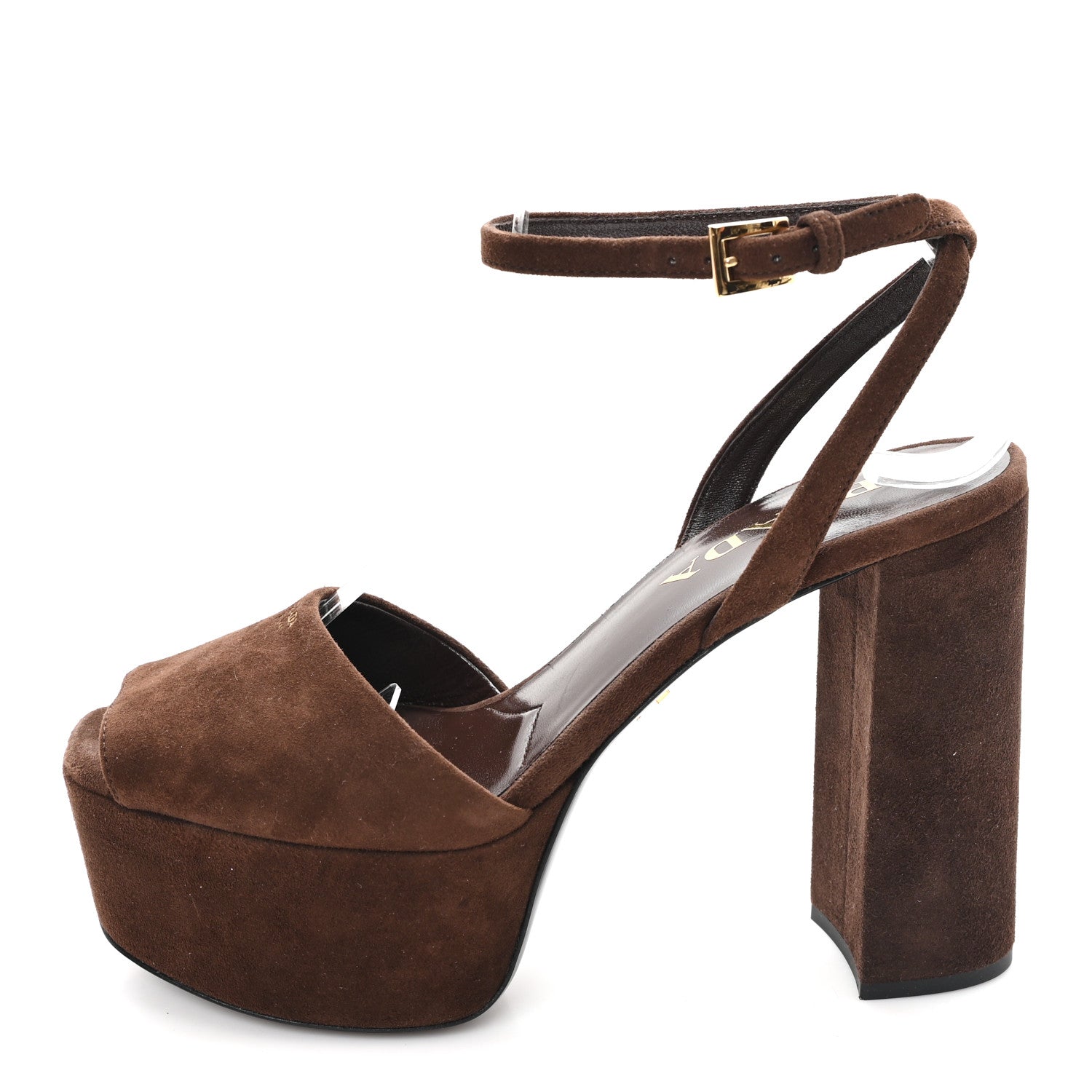 Prada Scamosciata Logo Ankle Strap 40/135mm Platform Sandals 36 Moro