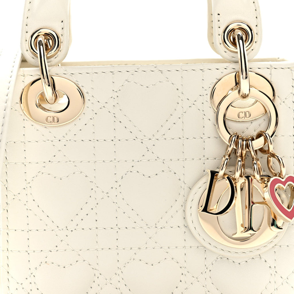 Christian Dior Calfskin Cannage Dioramour Micro Lady Dior Dior White