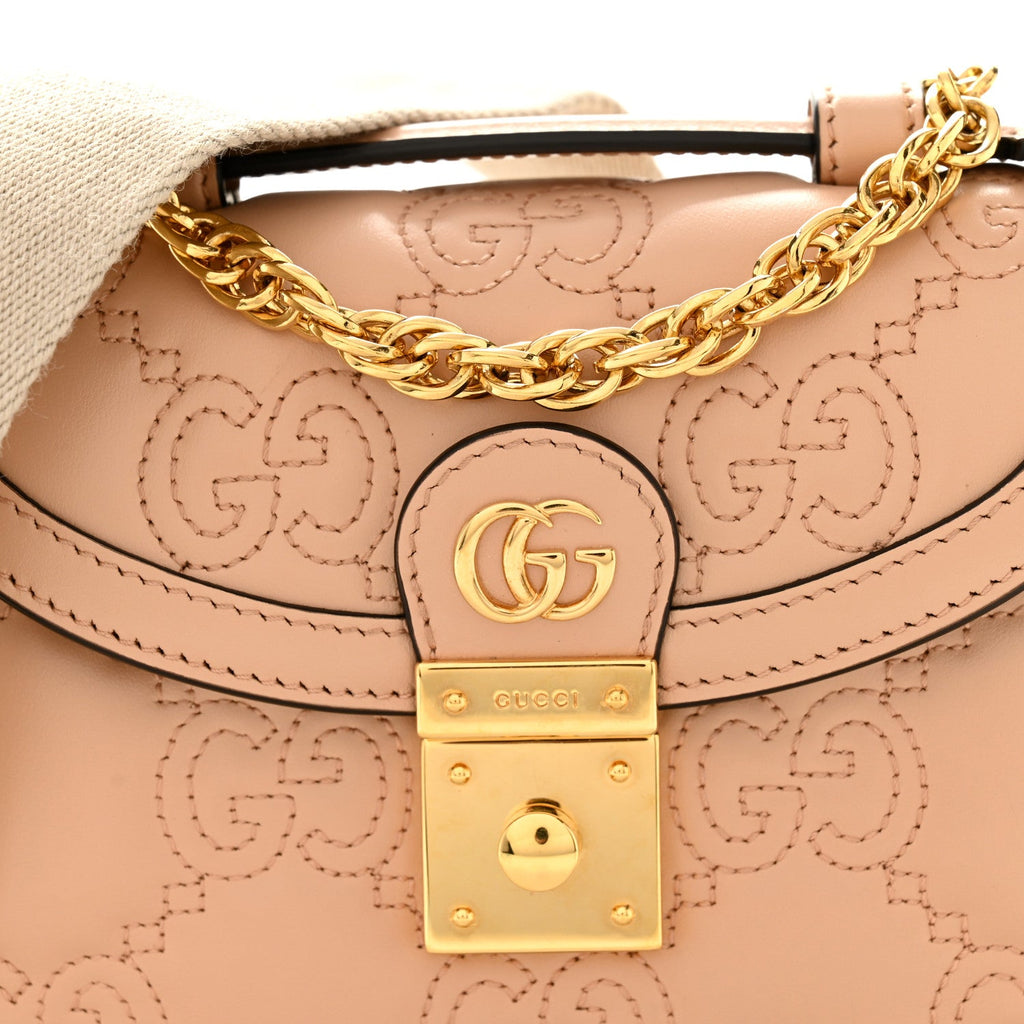 Gucci Calfskin GG Matelasse Mini Chain Top Handle Bag Light Pink