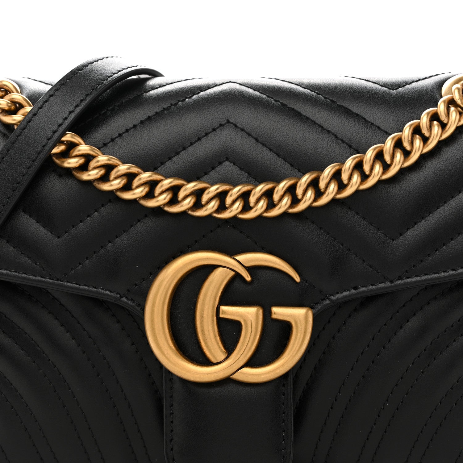 Gucci Calfskin Matelasse Small GG Marmont Shoulder Bag Black