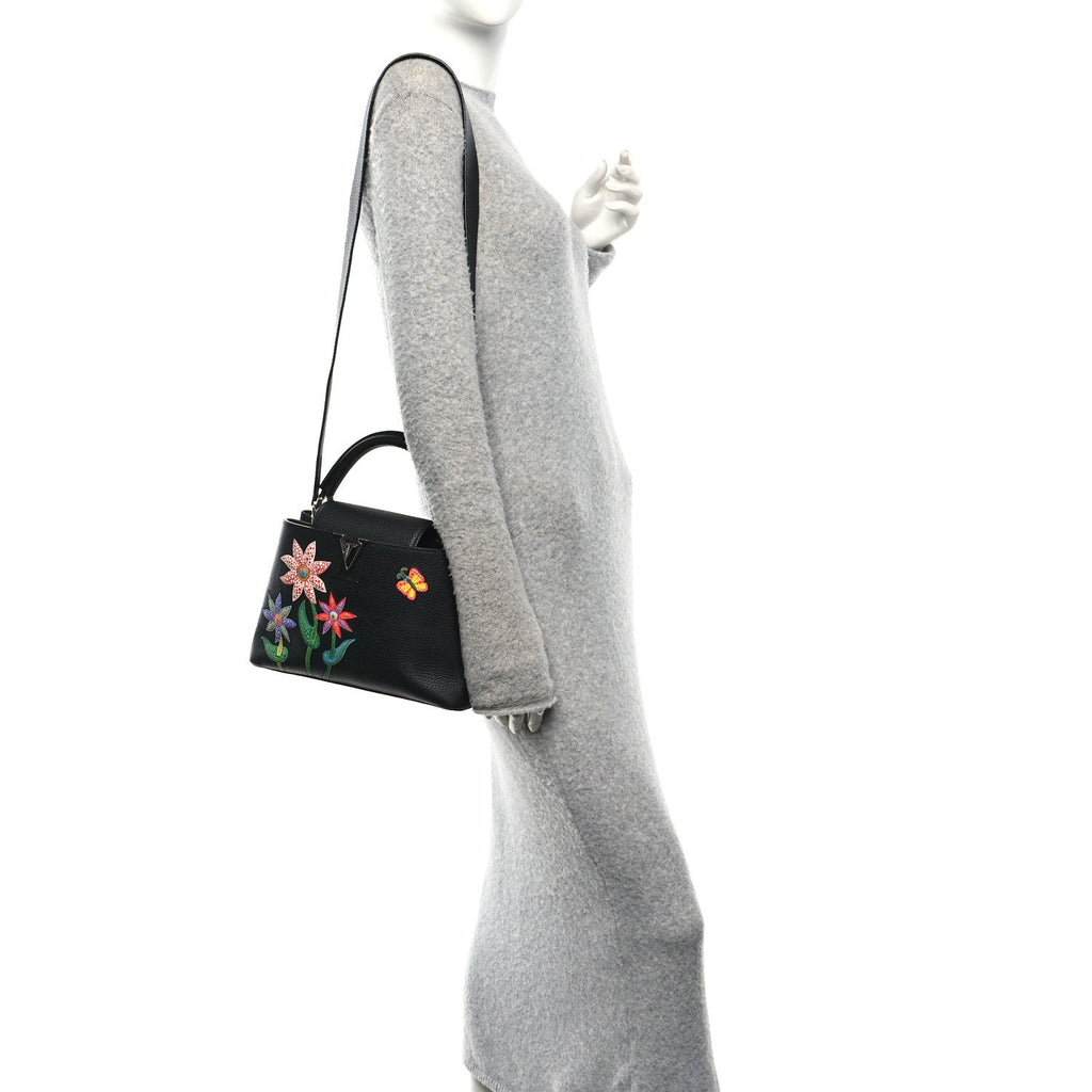Louis Vuitton LV X YK Taurillon Inlaid Kusama Flowers Capucines BB Black