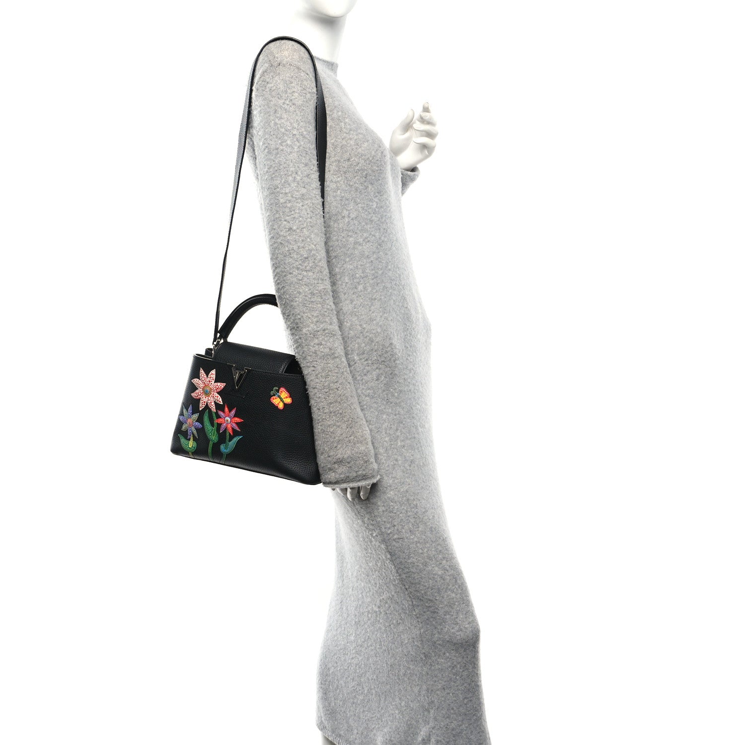 Louis Vuitton LV X YK Taurillon Inlaid Kusama Flowers Capucines BB Black