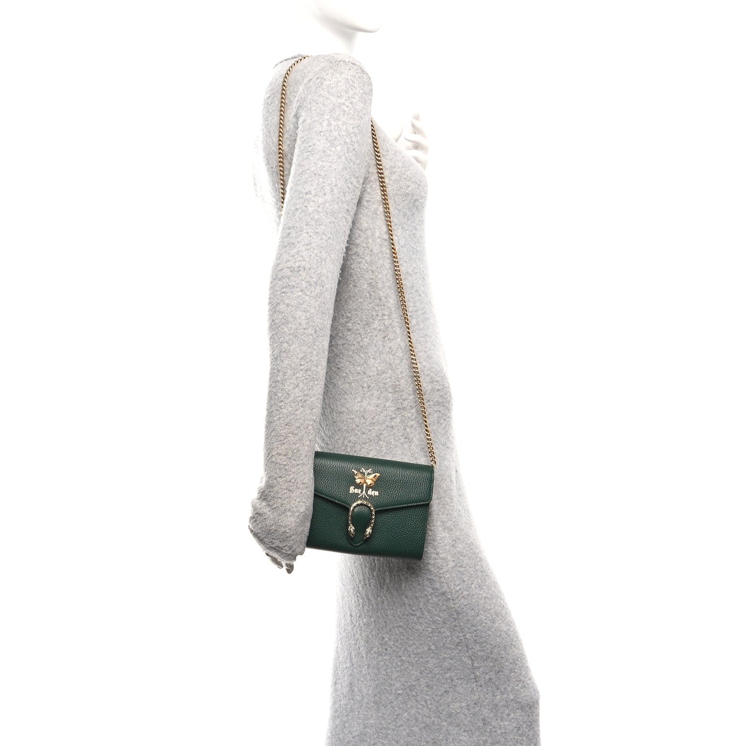 Gucci Calfskin Garden Dionysus Chain Wallet Emerald
