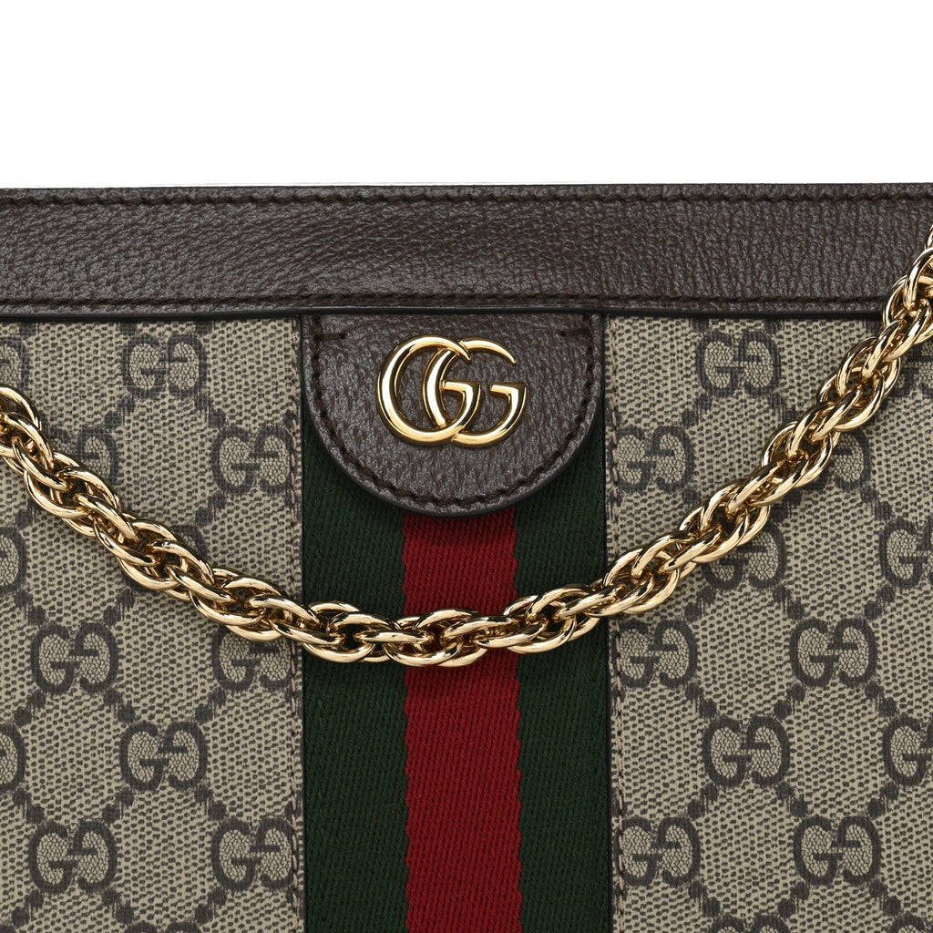 Gucci GG Supreme Monogram Web Small Ophidia Chain Shoulder Bag Brown