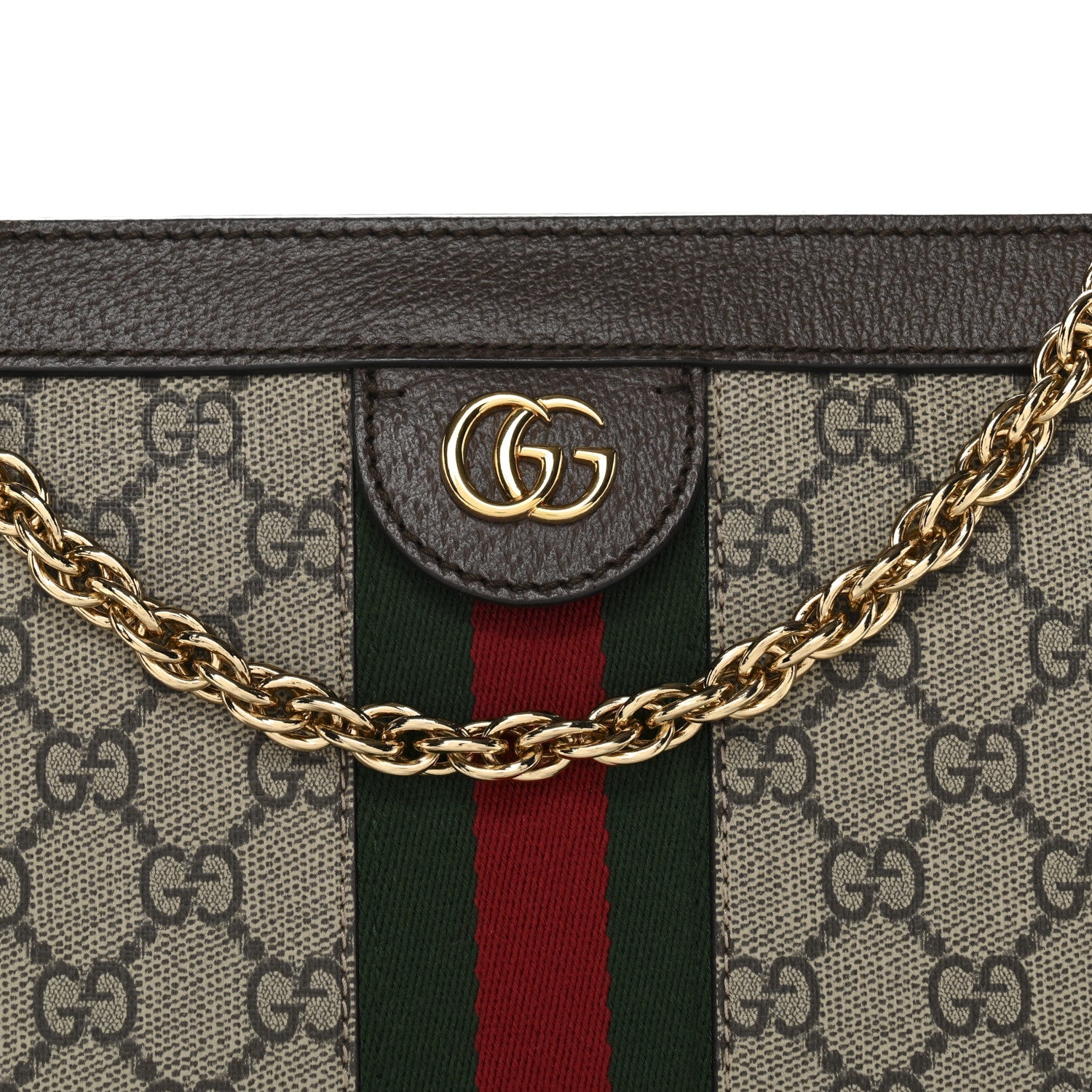 Gucci GG Supreme Monogram Web Small Ophidia Chain Shoulder Bag Brown