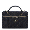 Chanel Denim Quilted Top Handle Slim Vanity Case With Chain Dark Blue Orange