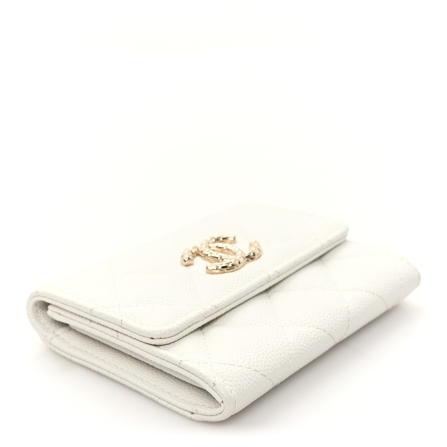 Caviar Quilted Chain CC Quilted Compact Flap Card Holder White