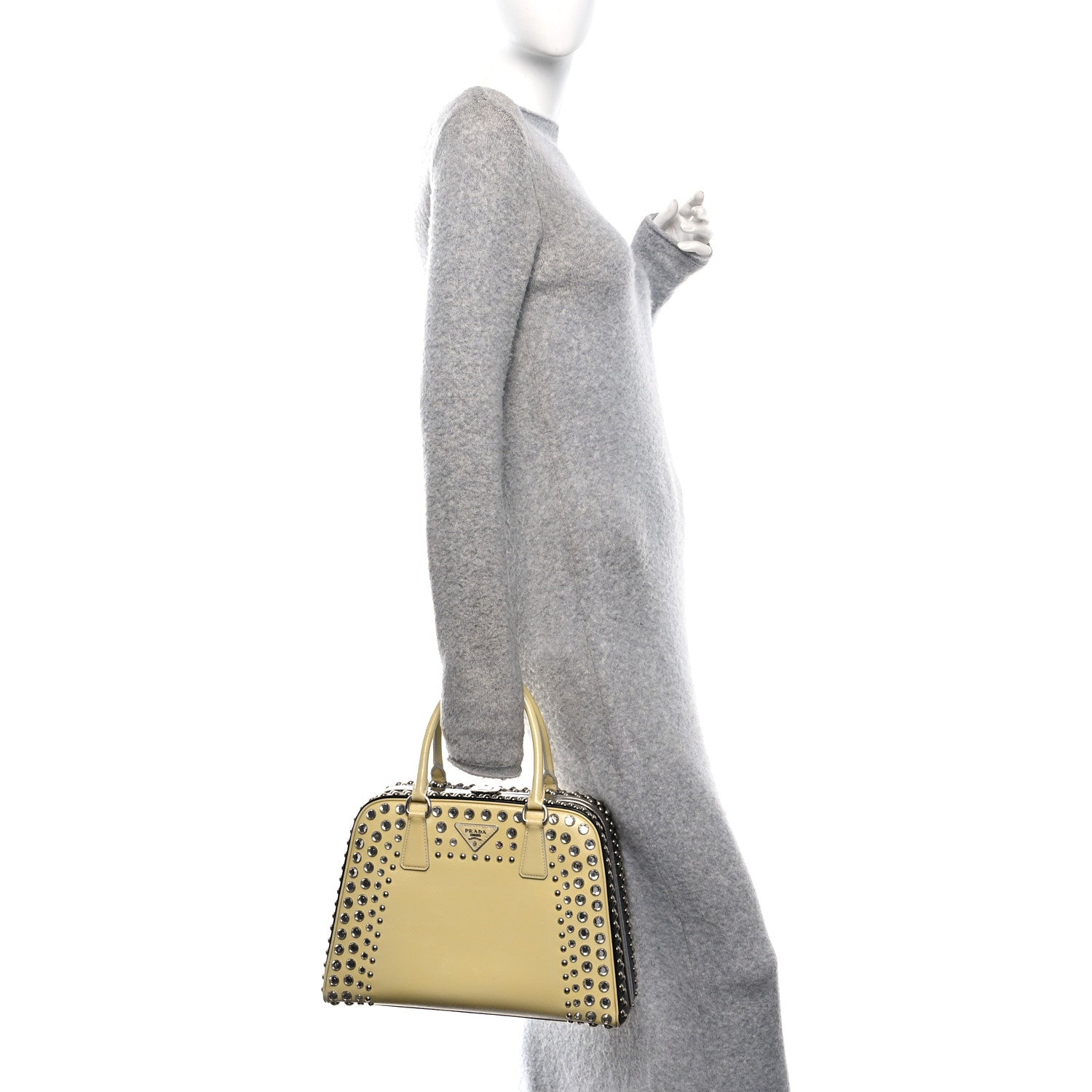 Prada Saffiano Lux Crystal Pyramid Bag Talco Black