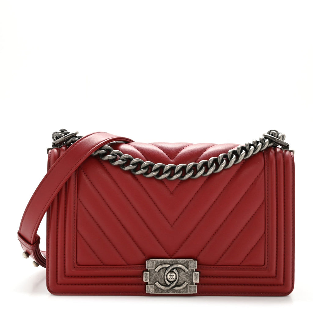 Chanel Lambskin Chevron Quilted Medium Boy Flap Red