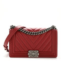 Chanel Lambskin Chevron Quilted Medium Boy Flap Red