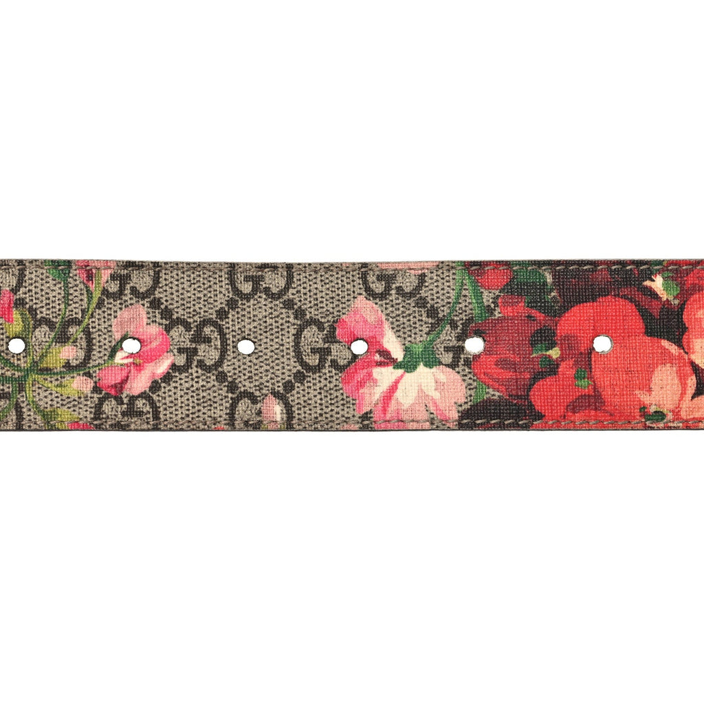 Gucci GG Supreme Monogram Blooms Moon Calfskin Interlocking G 37mm Belt 95 38 Beige Ebony Multicolor Dry Rose