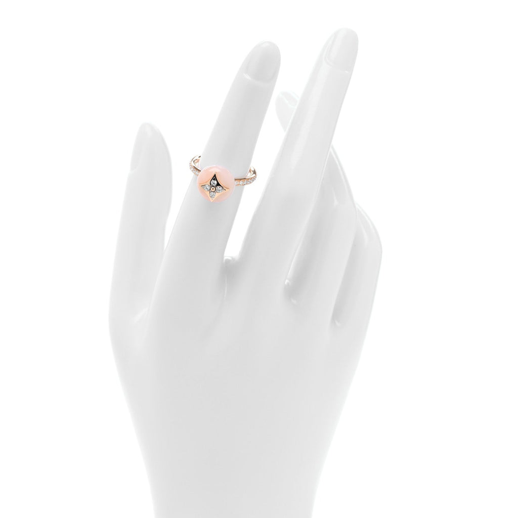 Louis Vuitton 18K Pink Gold Diamond Pink Opal Color Blossom Pave Ring 49 5