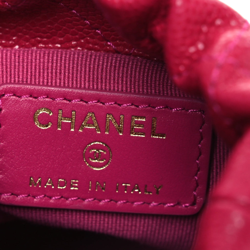 Chanel Caviar Quilted Twist Your Buttons Mini Bucket Bag Fuchsia