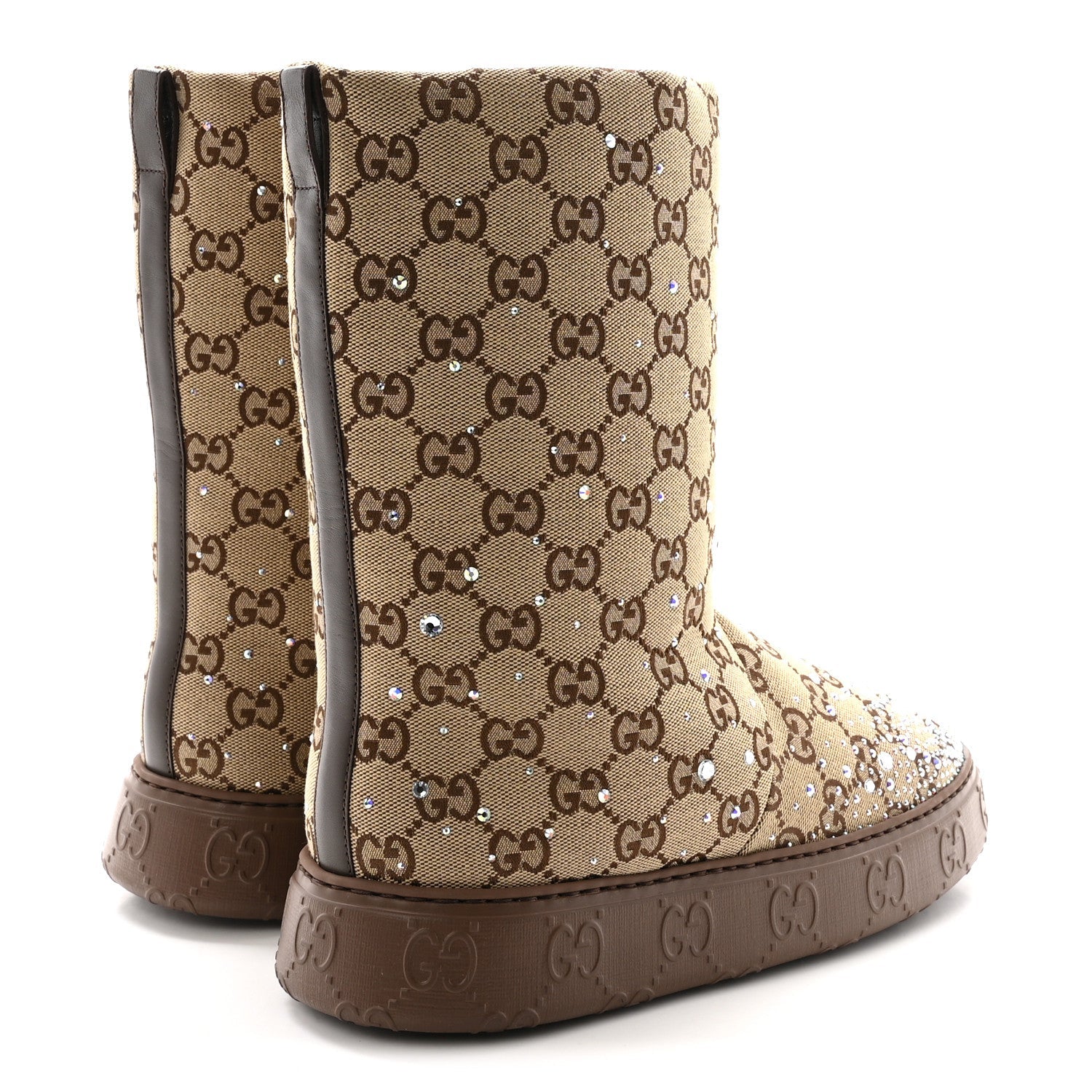 Gucci Monogram GG Strass Thermal Bootie 38.5 Camel Ebony