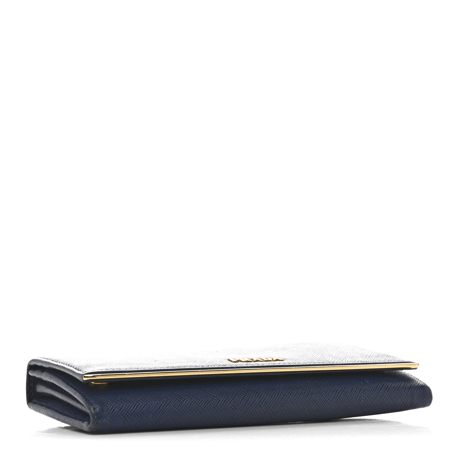 Prada Saffiano Metal Bar Continental Flap Wallet Bluette
