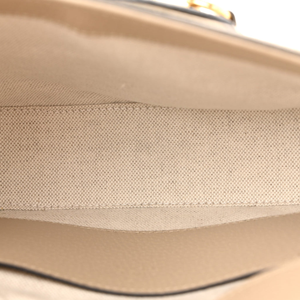 Gucci GG Supreme Monogram Textured Dollar Calfskin Web Mini Horsebit 1955 Shoulder Bag Beige Mystic White Oatmeal