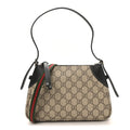 Gucci GG Supreme Monogram Textured Calfskin Small Emblem Shoulder Bag Beige Black