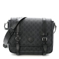 Gucci GG Supreme Monogram Textured Dollar Calfskin Retro Interlocking G Flap Messenger Bag Black