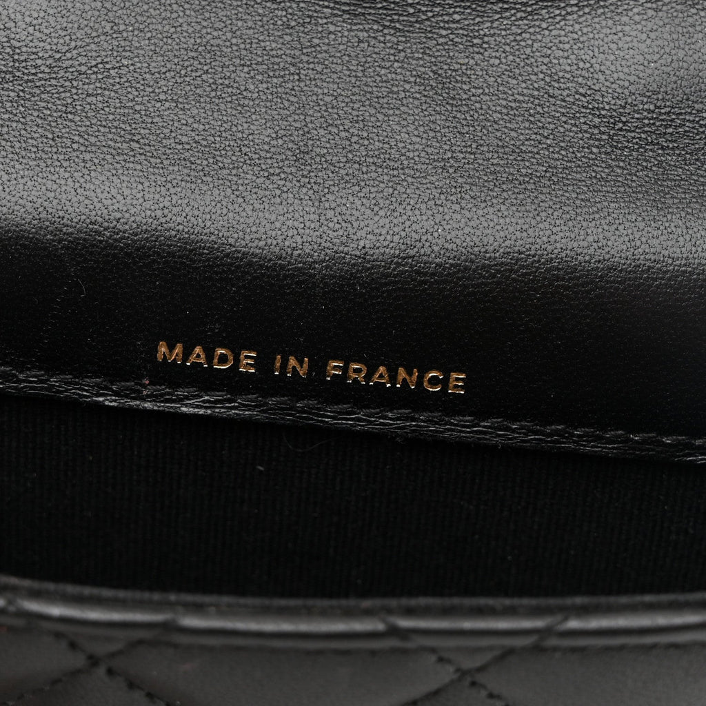 Chanel Lambskin Quilted Top Handle Flap Coin Purse With Chain Black