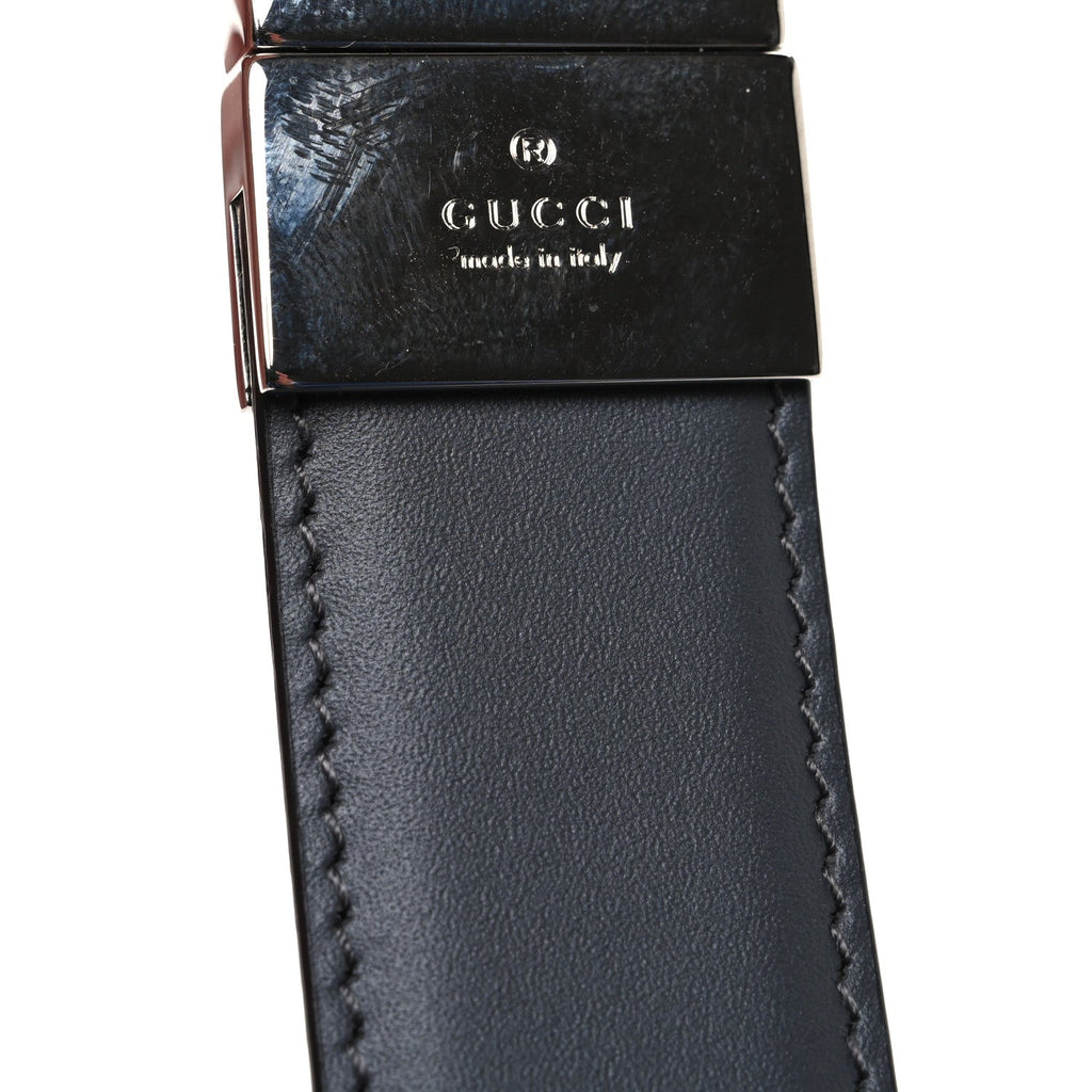 Gucci Selleria Calfskin GG Supreme Monogram Reversible Belt 90 36 Graphite Grey Black