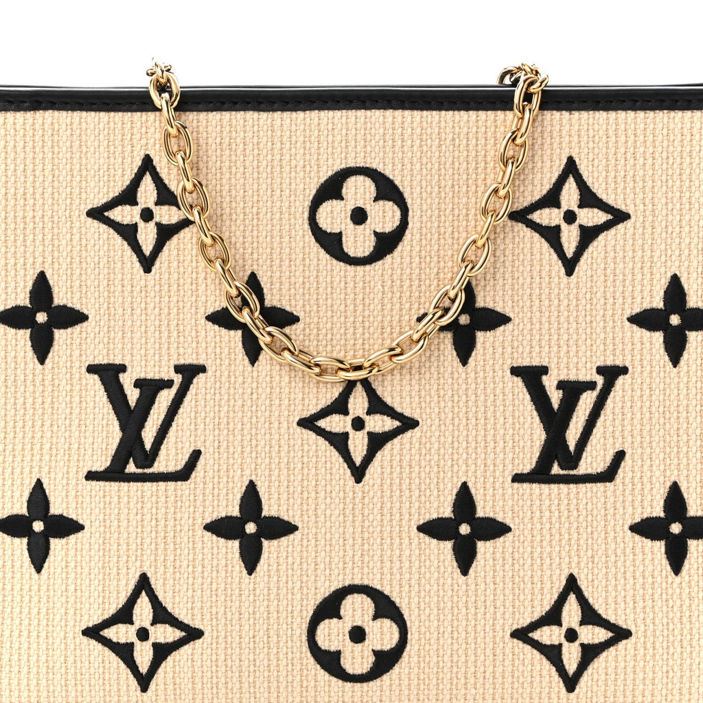 Louis Vuitton Raffia Calfskin Monogram Toiletry Pouch 26 On Chain Beige Black