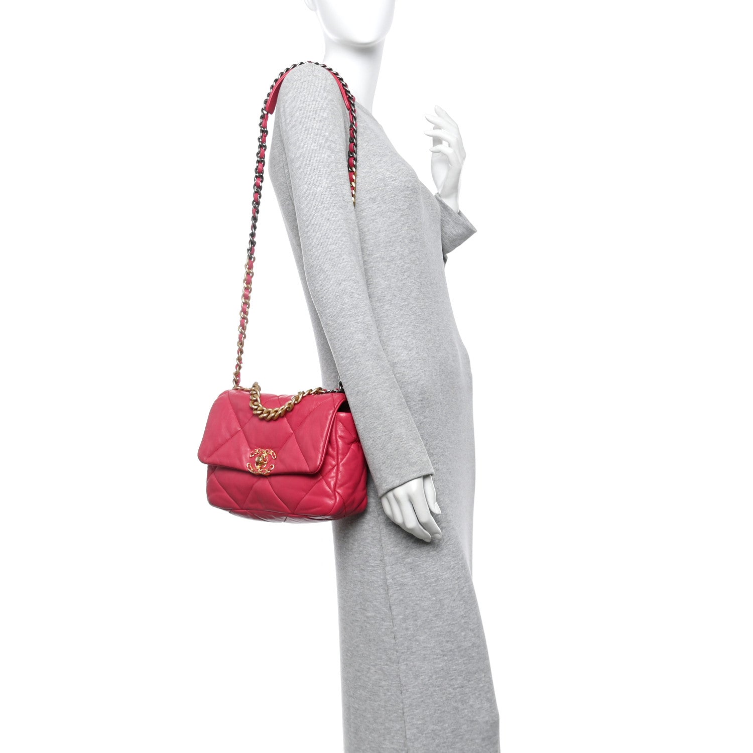Chanel Lambskin Quilted Medium Chanel 19 Flap Dark Pink