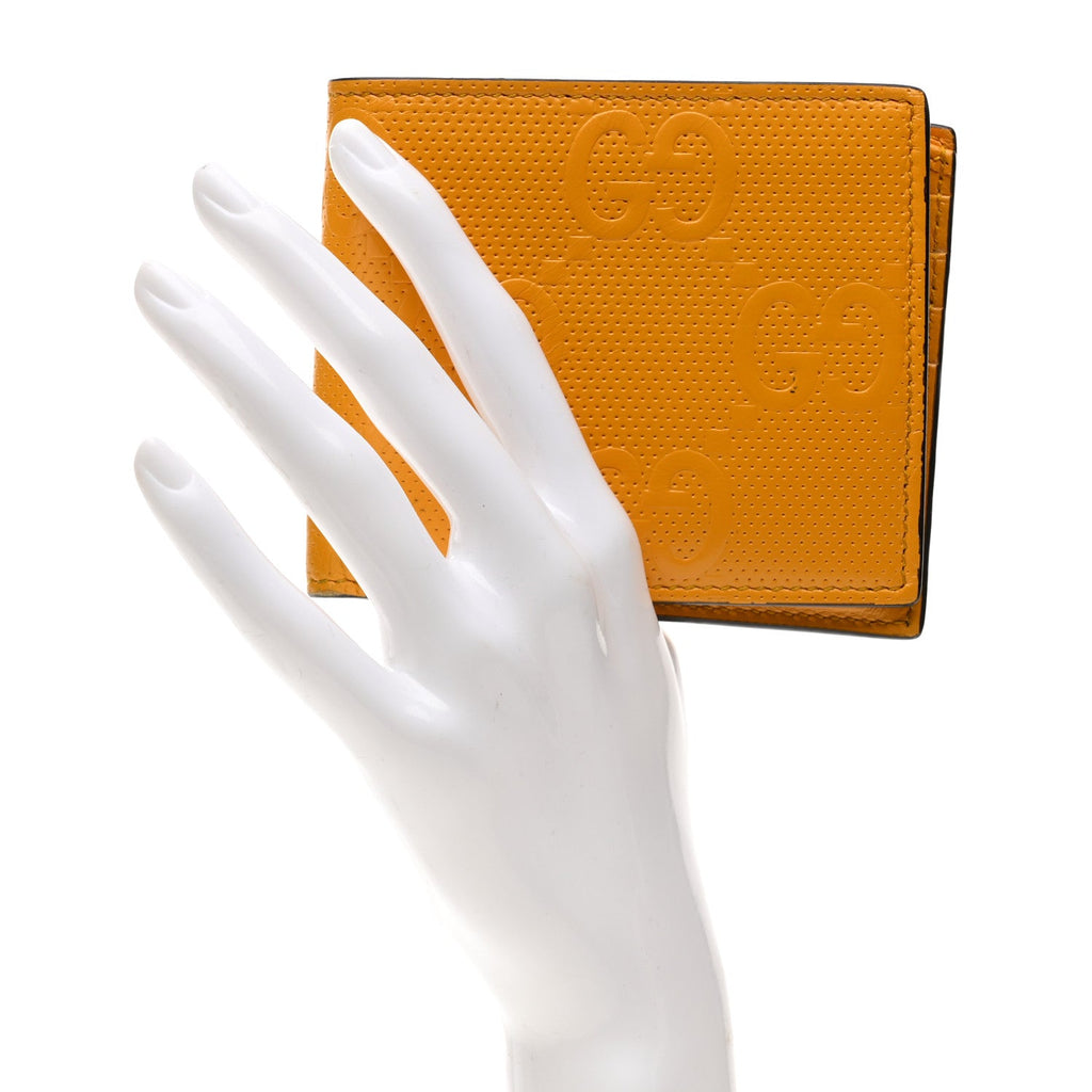 Gucci Calfskin GG Tennis Embossed Bi-Fold Wallet Yellow Tangerine